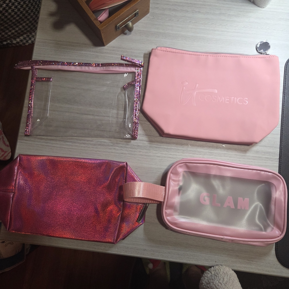 Pink and Clear Cosmetic Bags Set